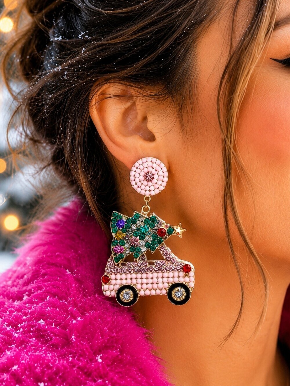 BETSEY JOHNSON HOLIDAY VAN GEM EARRINGS